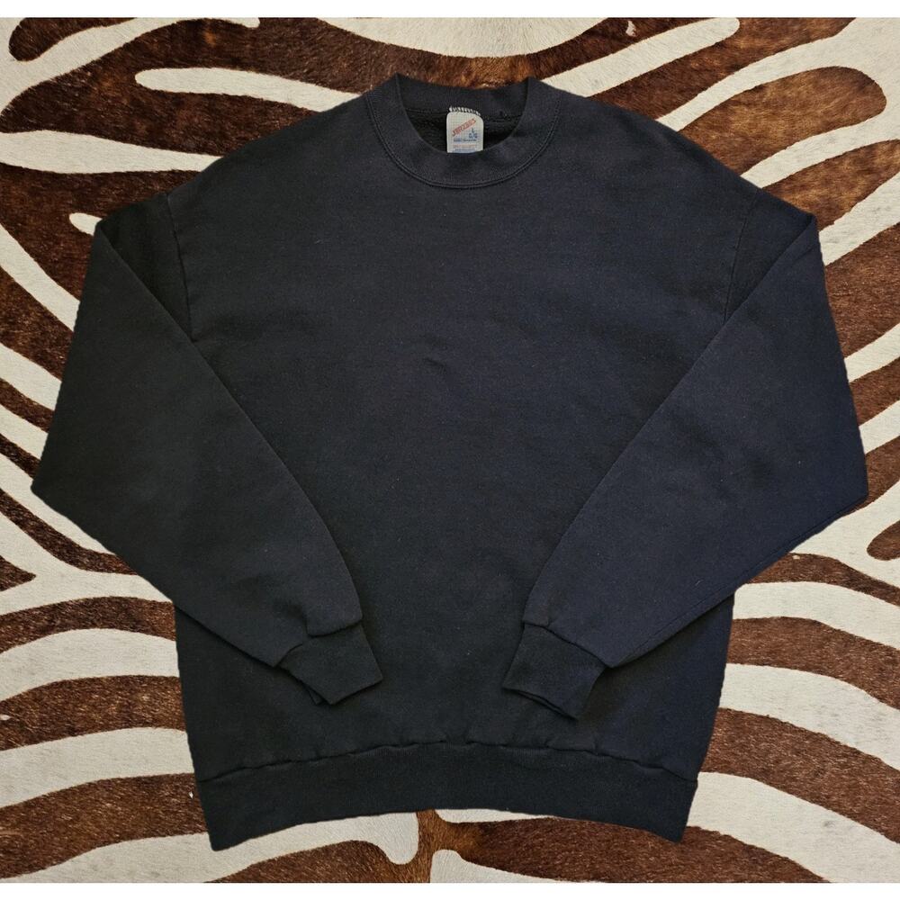 Vintage 90s Jerzees Sweatshirt Size L Black Blank Pullover Crewneck Made In USA